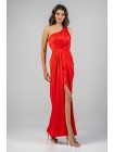 Long red satin dress